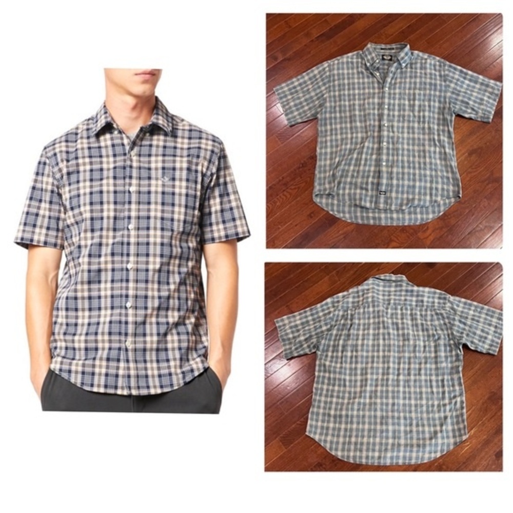 Dockers men’s blue plaid short sleeve cotton dress shirt size medium
